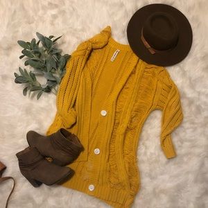 Great distressed fall Mustard color cardigan